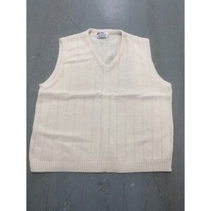 Vintage Barclay Sweater Vest Men Large Beige Acrylic Ribbed Winter Outdoor Retro